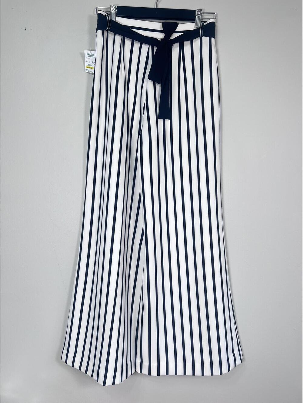 NWT Lena Gabrielle Super Wide Leg Striped Pants with Tie Waist  Women's Size 6